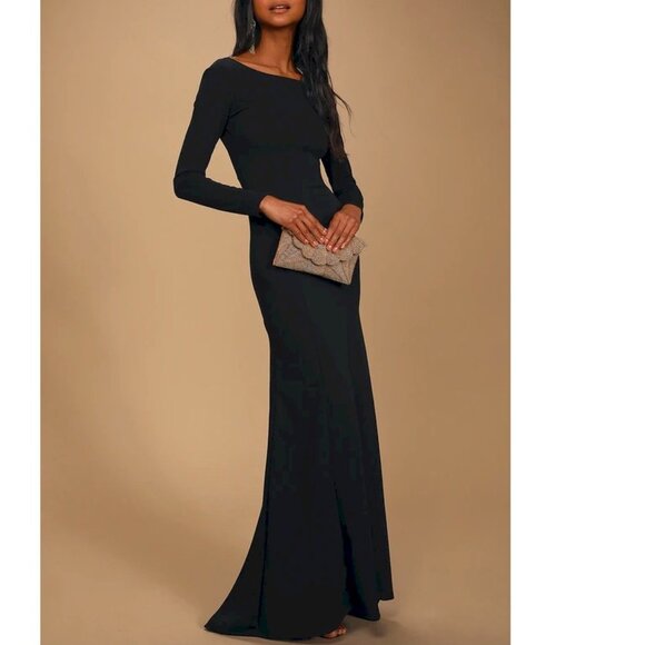 Lulus Black Wait For Me Black Long Sleeve Elvira Dress Size Medium NWOT - Picture 8 of 10